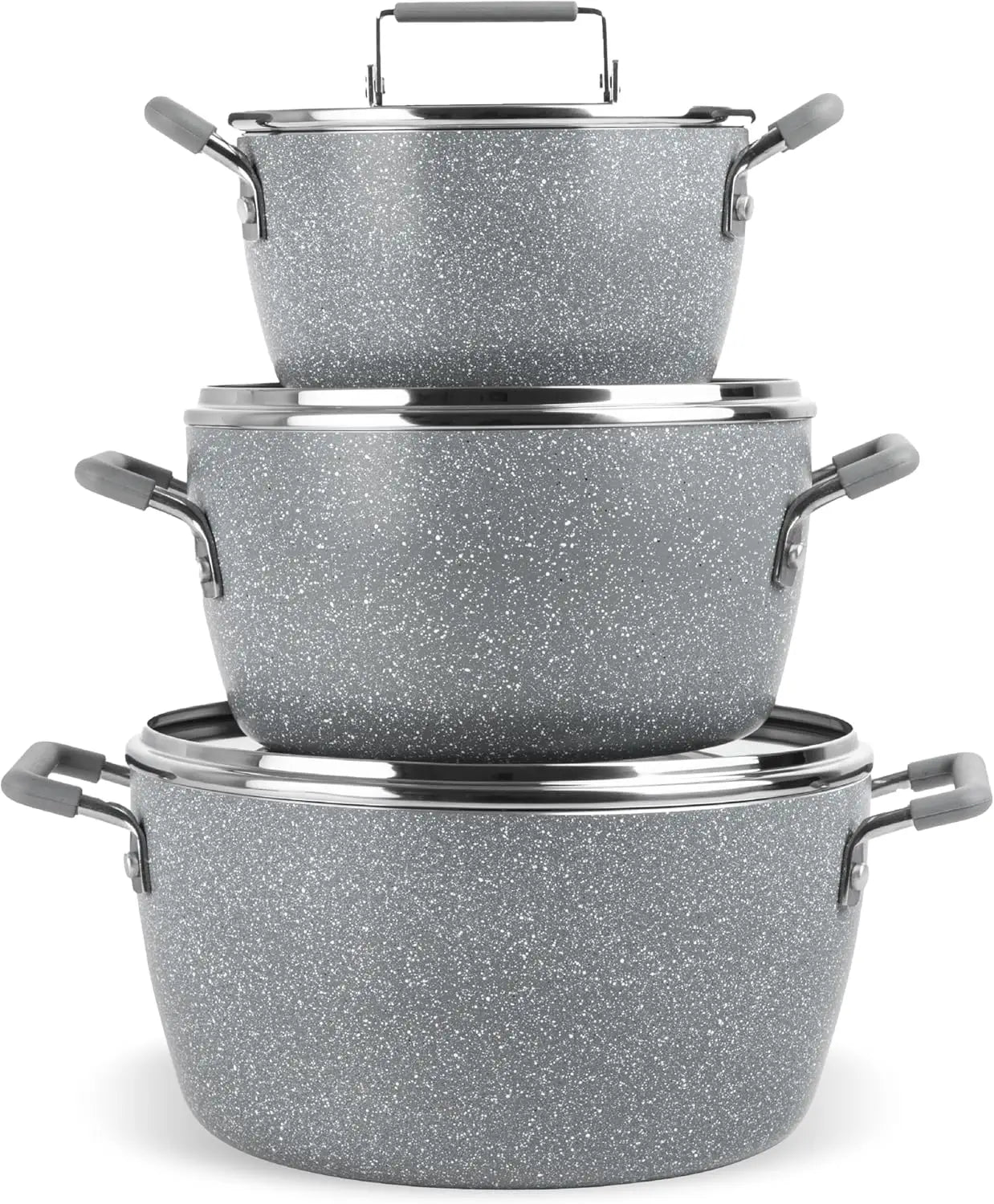 Gray Nonstick Pots and Pans Set, 6-Piece Stackable Cookware with Lids, Dishwasher Safe and Toxin Free