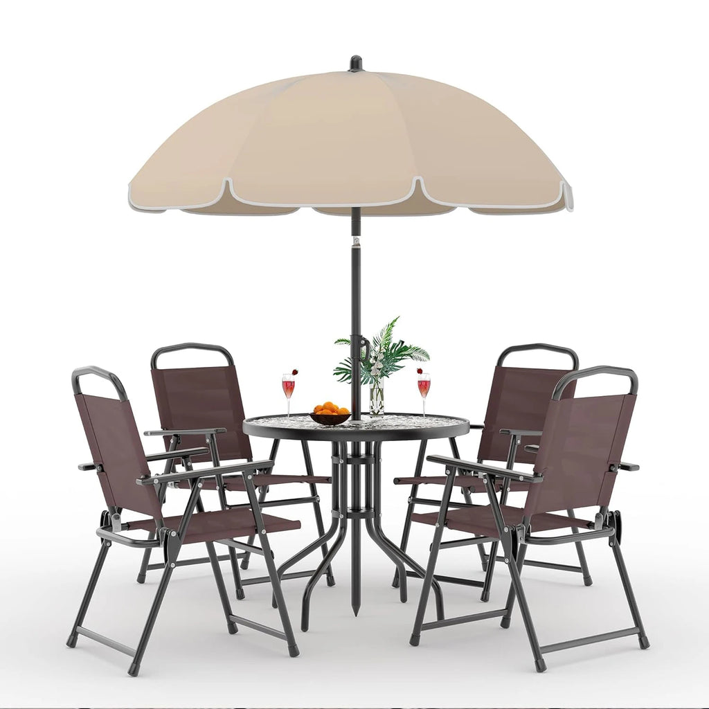 6 Piece Patio Dining  with Umbrella, Outdoor Table and Chairs