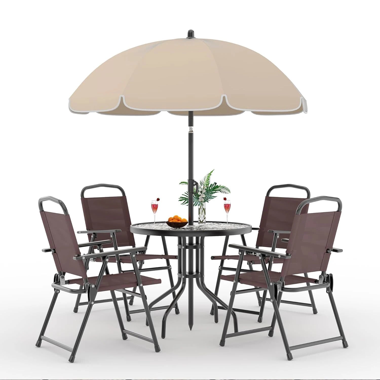 6 Piece Patio Dining  with Umbrella, Outdoor Table and Chairs