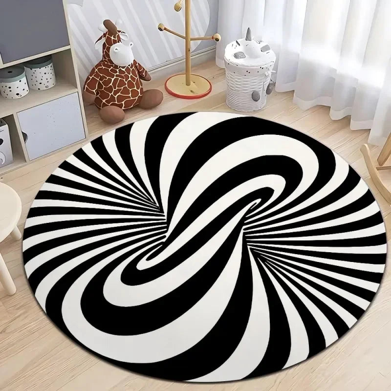 Optical Illusion Circular Carpet Soft Non-Slip Living Room Area Carpet Bedroom Office Floor Mat