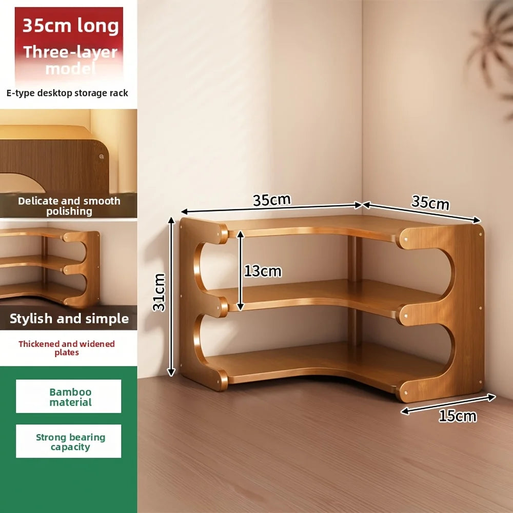 1pc Multi-Tier Bamboo Corner Desk Shelf - Corner Organizer for Plants, Books & Stationery -