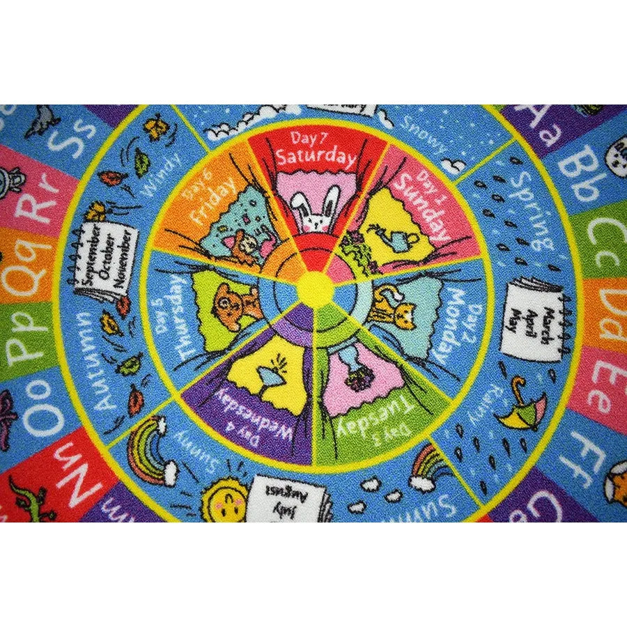 Alphabet Seasons Months and Days of The Week Educational Learning and Game Round Circle Area Rug Carpet