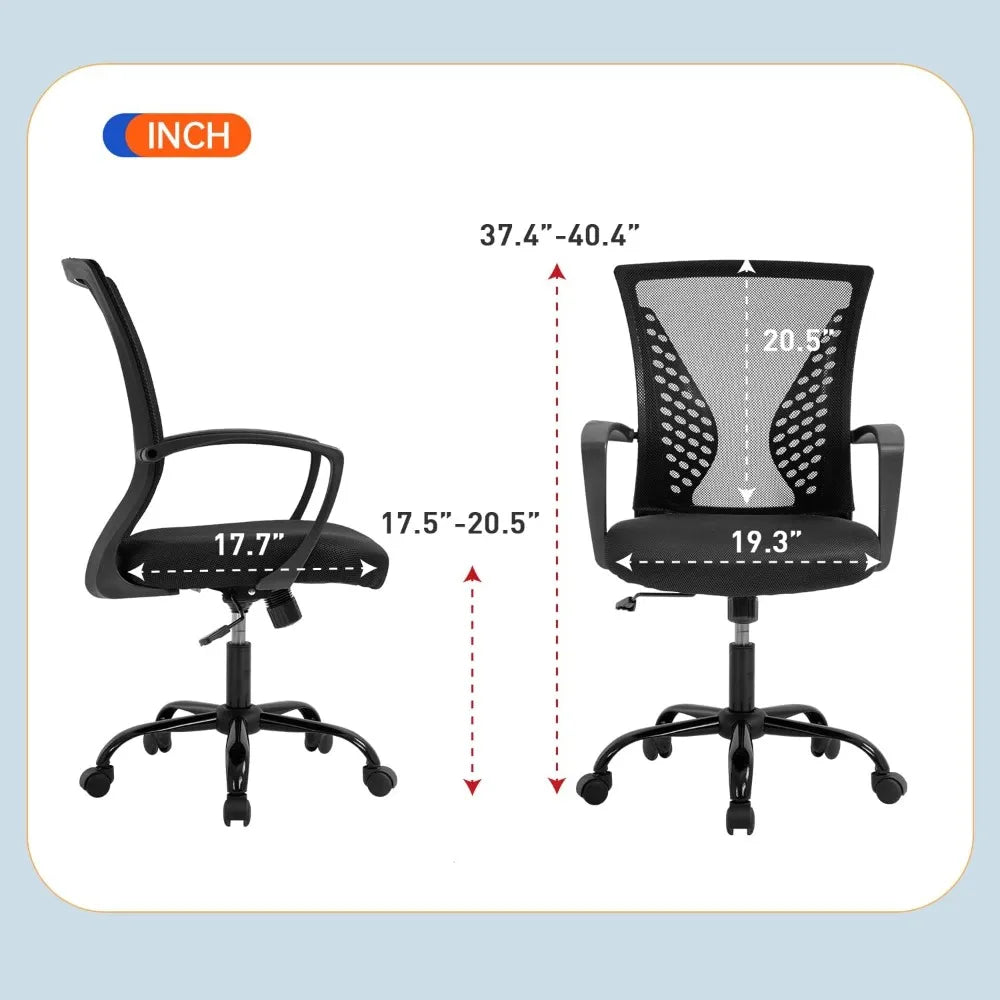 Office Chair with Lumbar Support, Adjustable Armrests, and Swivel Mid-Back for Comfortable Computing