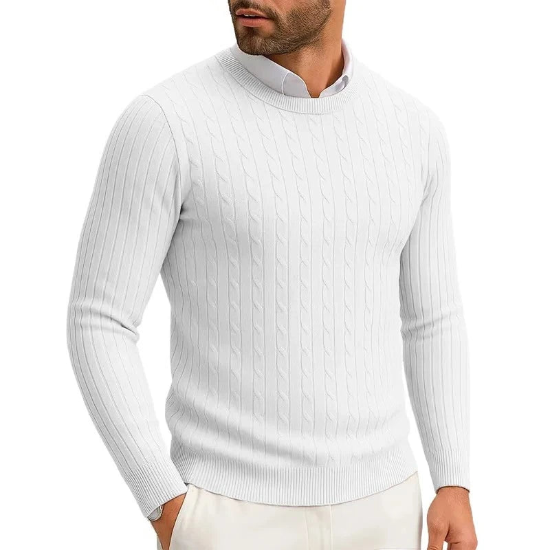 Men's Crewneck Knitted Pullover Sweater  Long Sleeve  Warm Twist Patterned