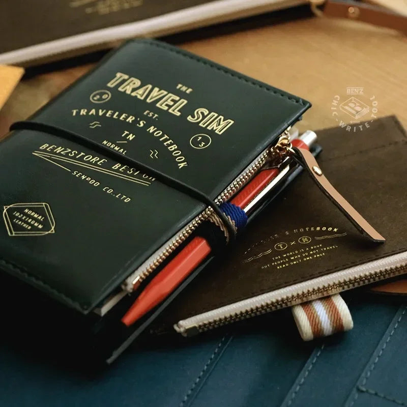 Travel Notebook Washable Cowhide Bill  Storage Bag Pen Case Stationery Storage Supplies