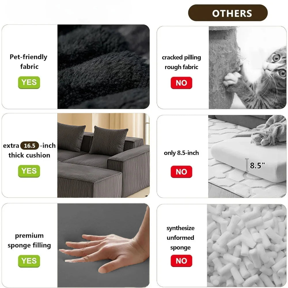 Couch with L-Shape  Modular sleeper Sofa with Deep Seat, for Room