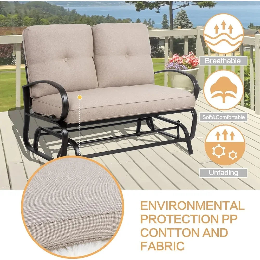 Outdoor Metal Swing Glider Bench – Steel  Loveseat for Patio, Garden & Porch