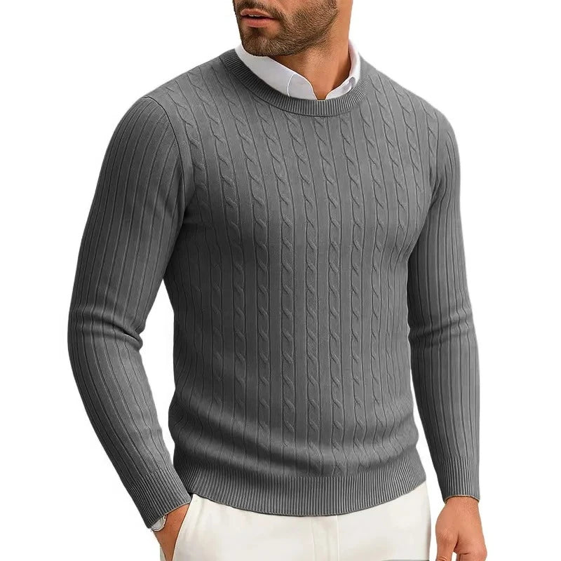 Men's Crewneck Knitted Pullover Sweater  Long Sleeve  Warm Twist Patterned