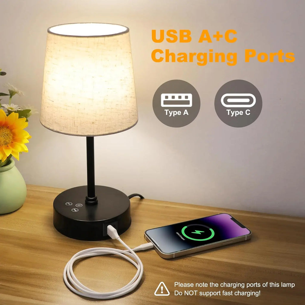 Set of 2 RGB Color Changing Nightstand Lamps, Dimmable with USB C+A Ports, Touch Control for Bedroom Living Room