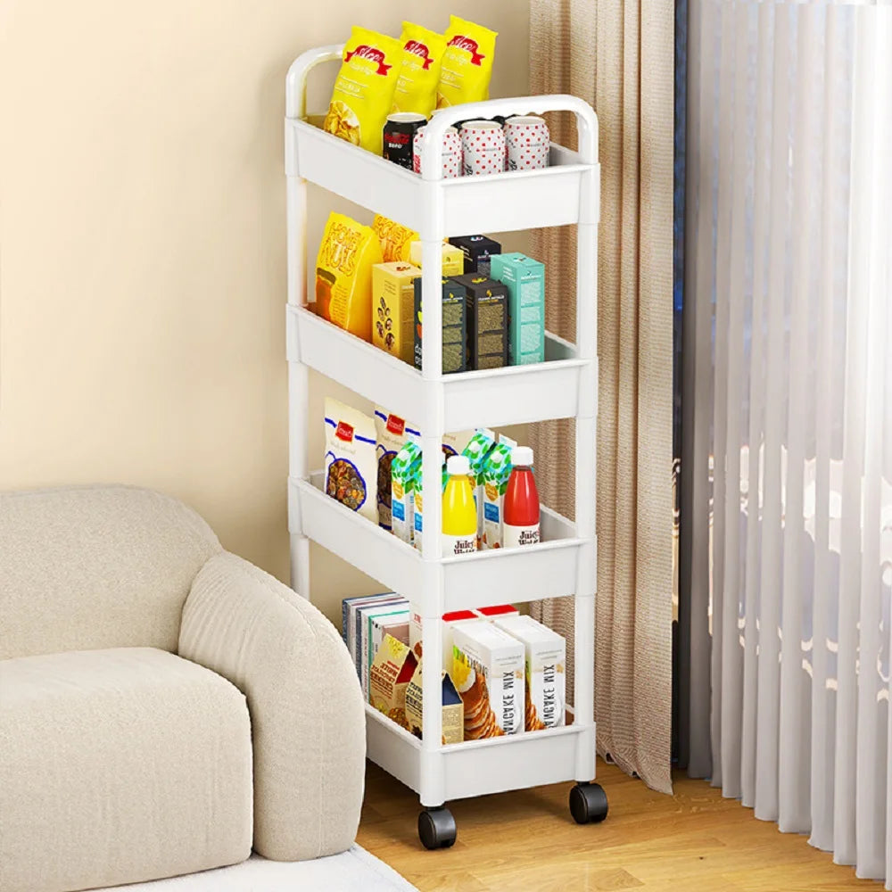 1pc 3/4-Tier Rolling Storage  Multi-Functional Organizer, Adjustable Shelves,