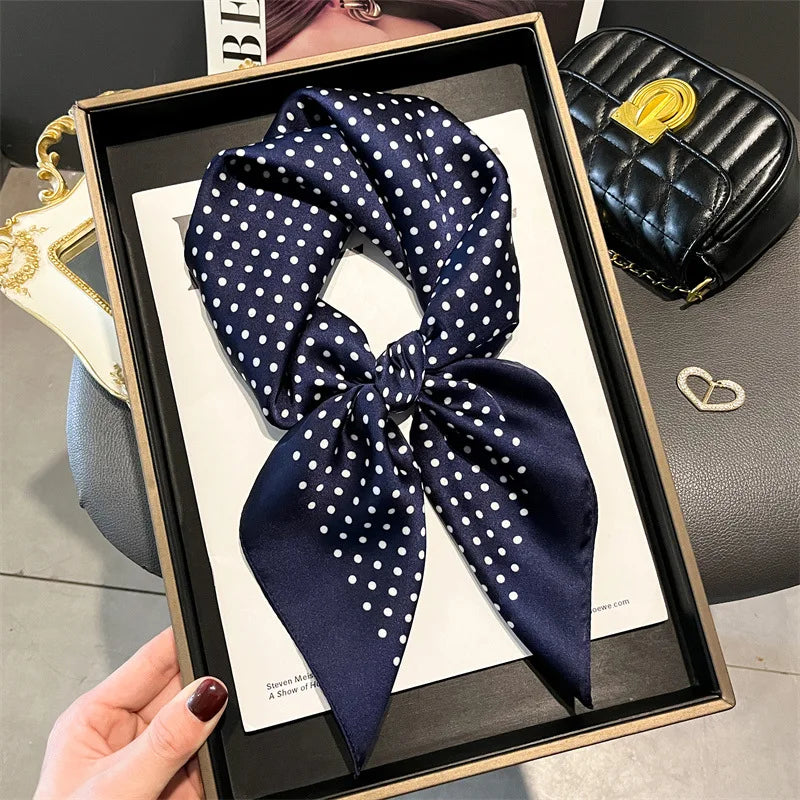 Luxury Polka Dot Print Square Scarf for Women Satin Wraps Neckerchief Female Hair Bands Ribbon Headband