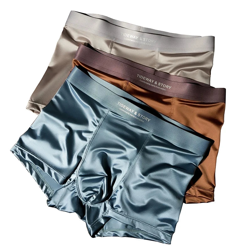 4PCS Men's Underwear Ice Silk High-End Men's Light Luxury Satin Silk Breathable  Shorts