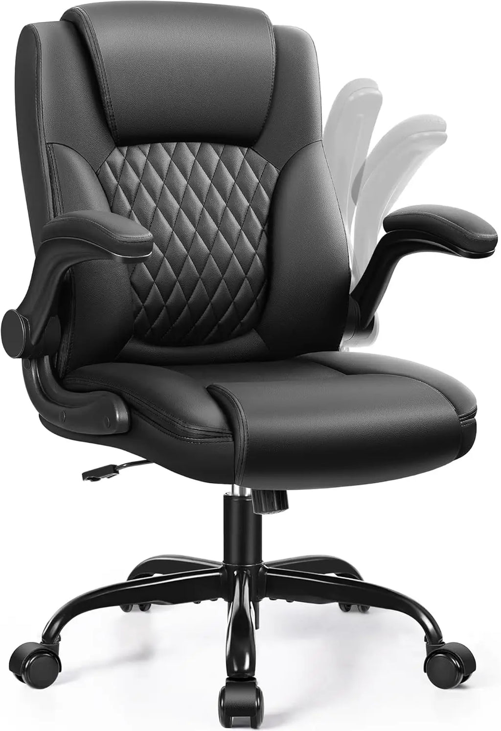 Leather Office Chair, PU Home Computer Desk Chairs with Ergonomic Back Support, 360°Swivel Free,
