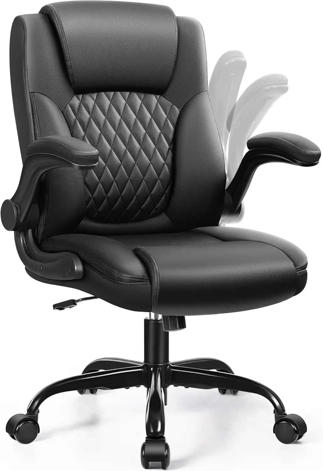 Leather Office Chair, PU Home Computer Desk Chairs with Ergonomic Back Support, 360°Swivel Free,
