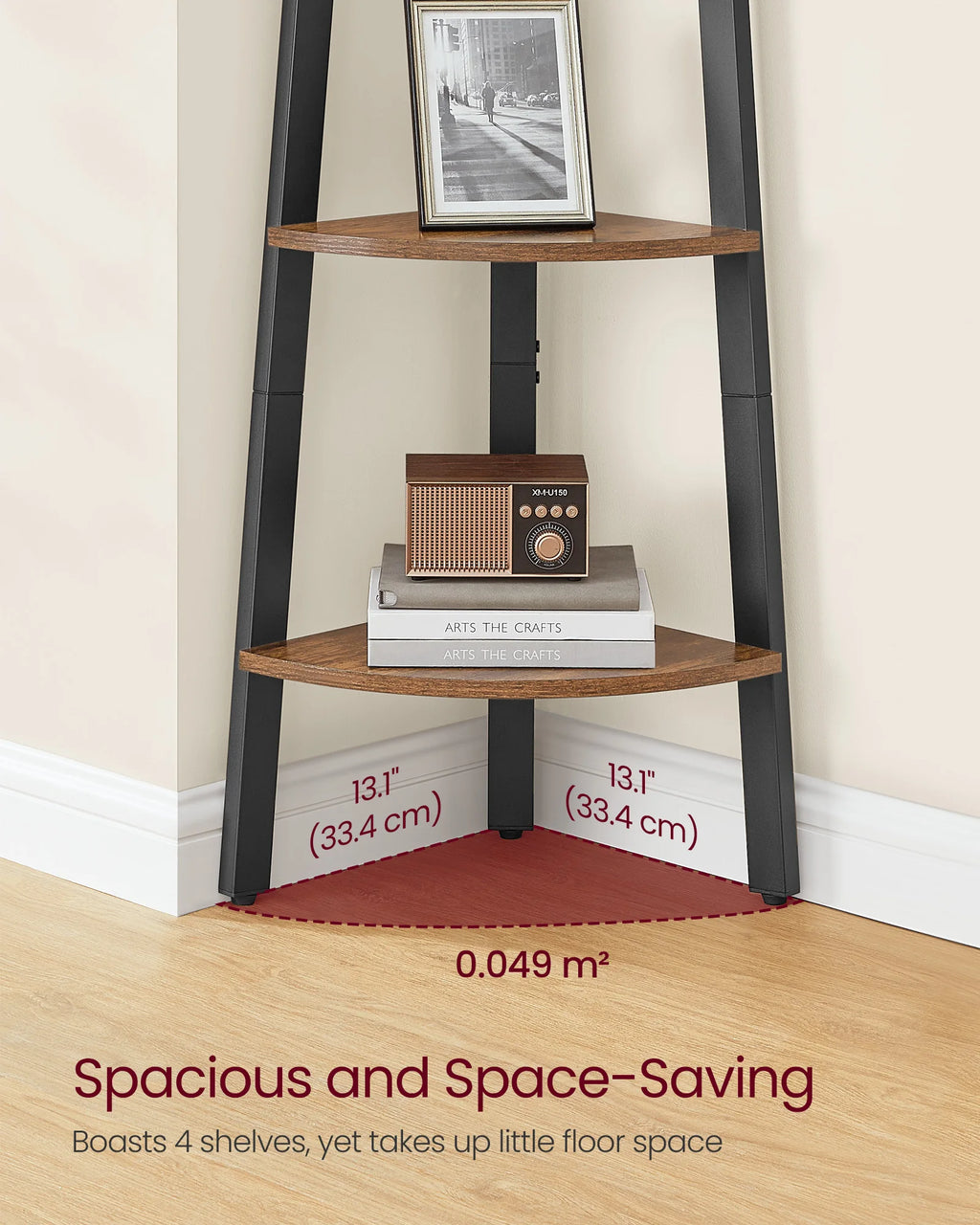Corner Shelf Stand, 4-Tier Corner Bookshelf, Industrial Corner Ladder Shelf, Plant Stand Display