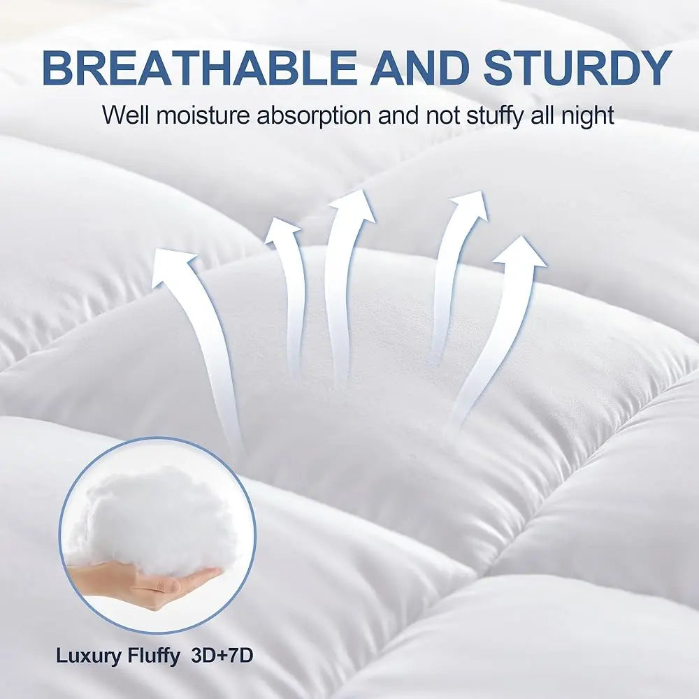 Mattress Topper Reversible Pillow Top Mattress Cover, Microfiber Fitted Cover Pad