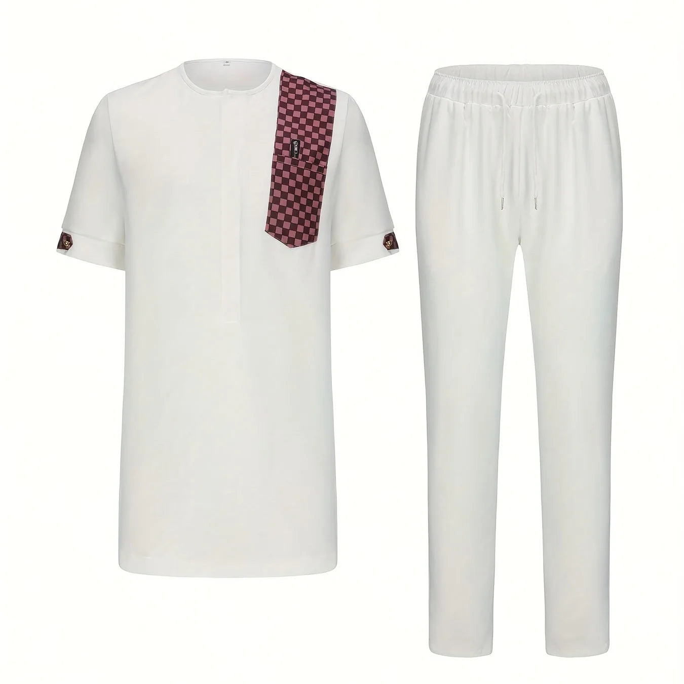 New 2Pc African Traditional O-Neck  Costume For Men Luxury Brand Clothing Full Pant Sets
