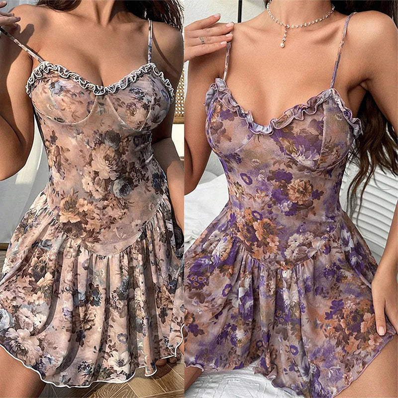 Ordinary nightgown Strap tight and comfortable high-end pure floral dress  Sleepwear for sleeping Pajamas