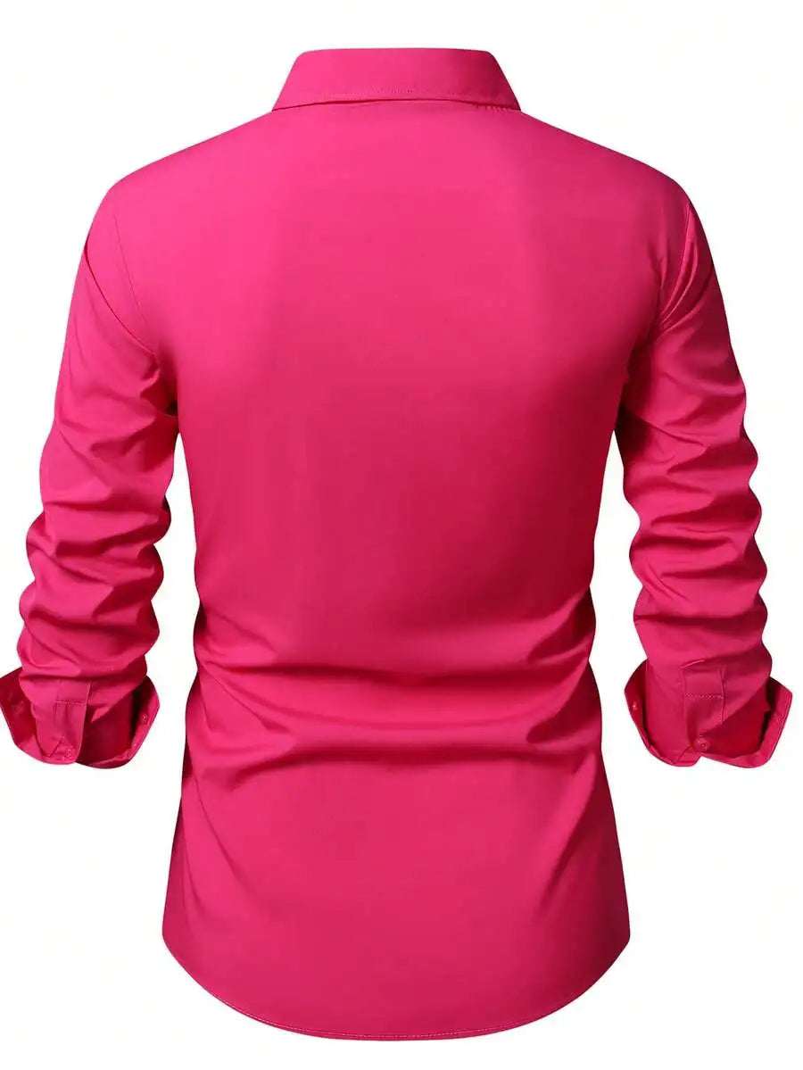 Men's  Long Sleeve Dress Shirt, Regular Fit, Button-Down Collar for Business Casual Wear