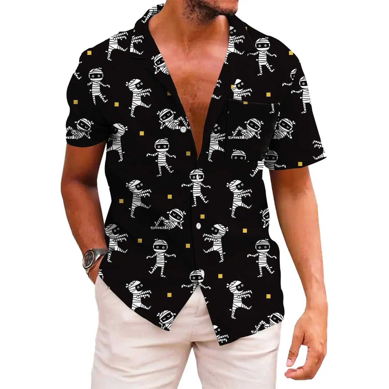 KYKU Funky Halloween Hawaiian Shirt for Men Palm Beach Shirts Tropical Vacation Shirts