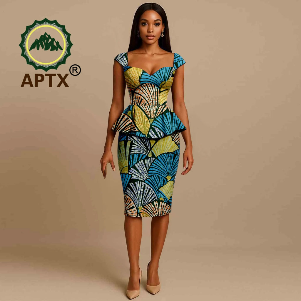 African Dress for Women Ankara Print Square Collar Short Sleeve Knee-Length Dress Dashiki Elegant fashion Casual Party Dress