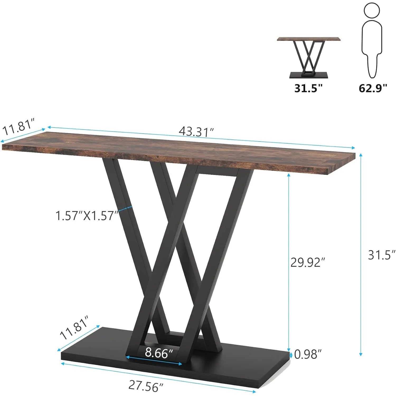 Console Table, Industrial Hallway Table for Entryway, 43 Inch Entryway Table for Living Room,