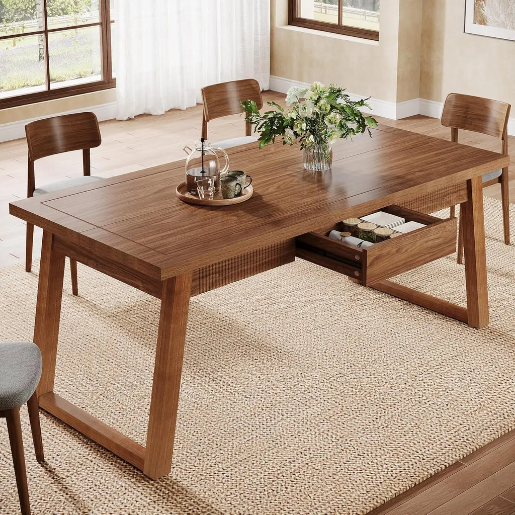 Dining Table with  Drawer, Rectangular  Dinner Kitchen Table  for 4-6 People