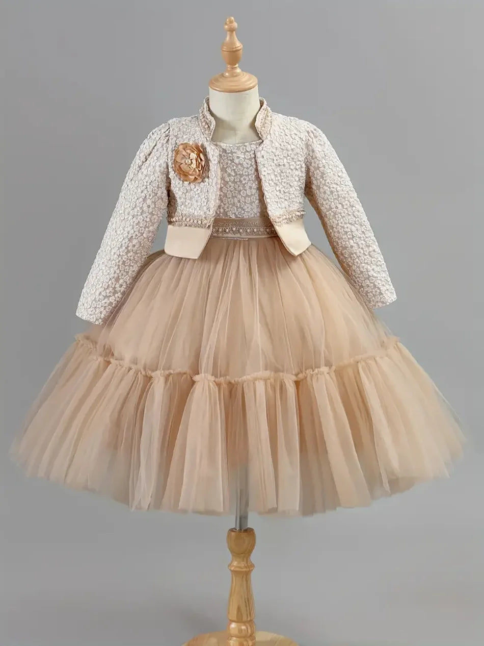 Spring Autumn Khaki  Fashion New Children Princess Dresses and Coat Outfits 2-8 Year