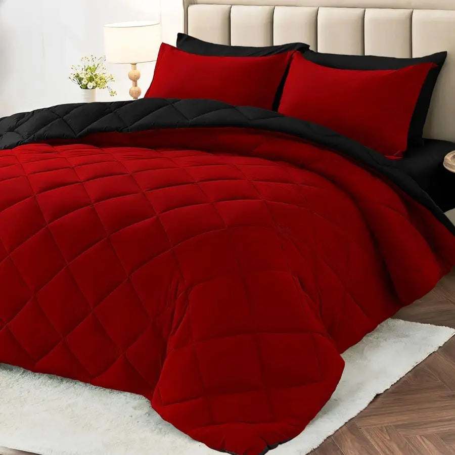 7 Pieces Queen Comforter Set, Reversible Bed in a Bag Queen Size, Set with Comforter, Flat Sheet,