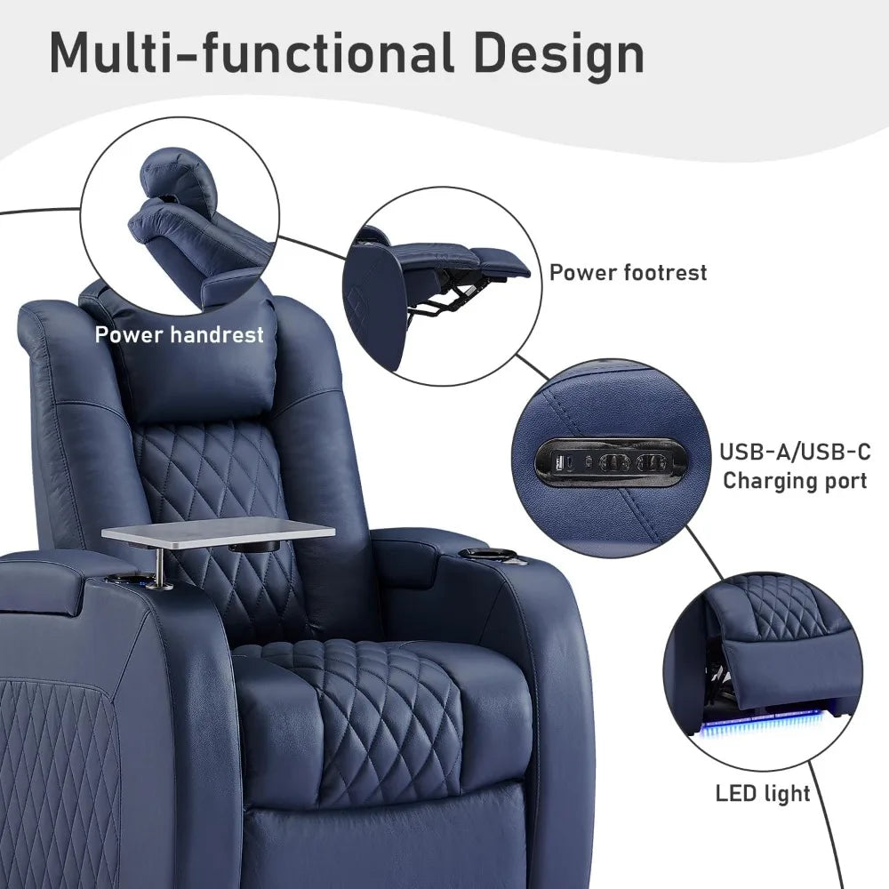 Recliner Sofa Set, 3 Piece Living Room Sectional with USB Port and Tray