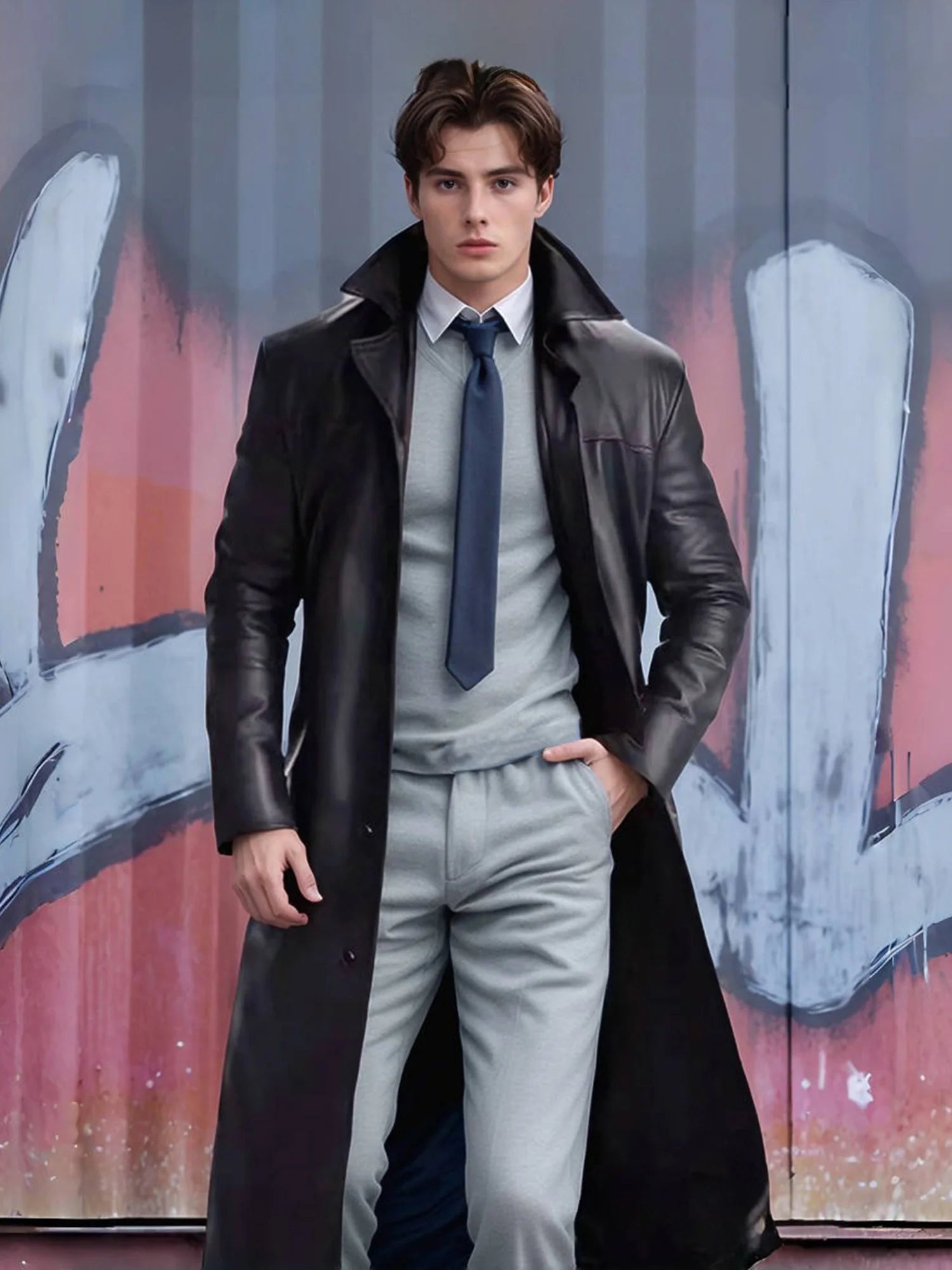 Men s Faux Leather Jacket Classic  Windproof Coat for Fall Winter Wardrobe
