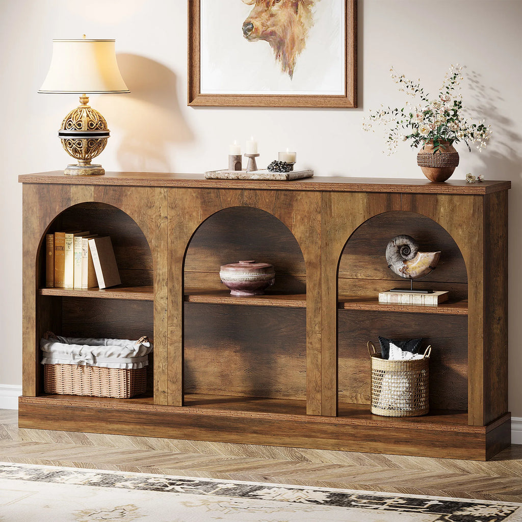 Farmhouse Console Table, 63-Inch Long Entryway Table with 3 Tier Storage,  Sofa Table