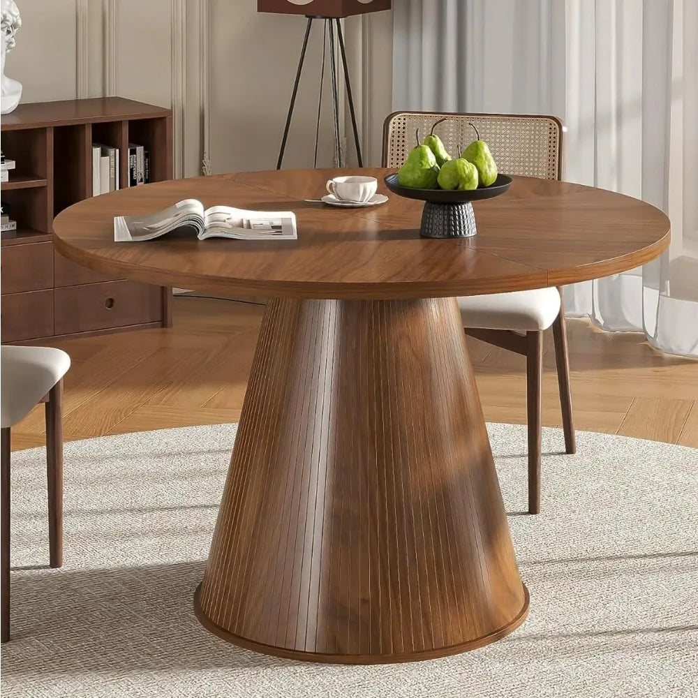 Round Dining Table for 4,  , 47 Inch Modern Wood Small  Table for Kitchen