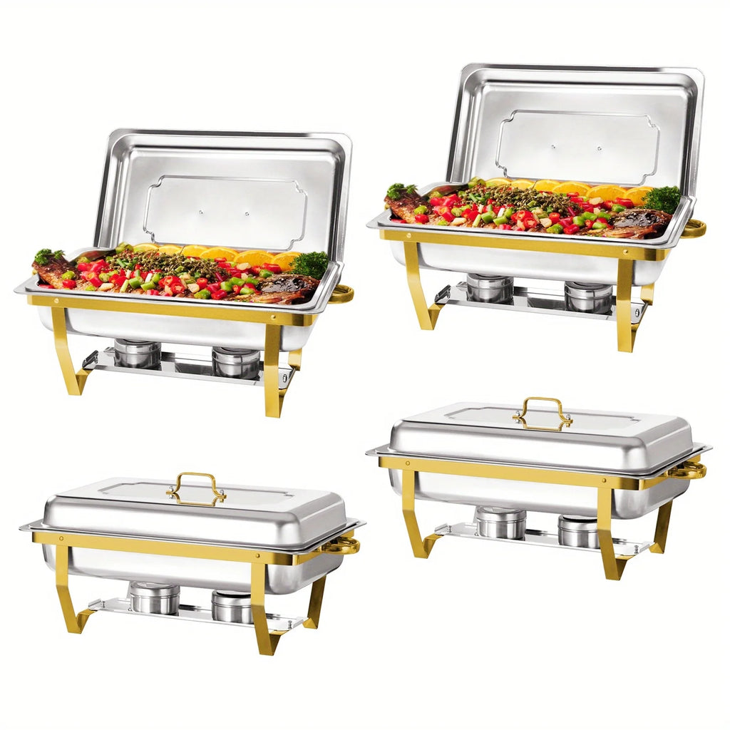 4 Pack 8QT Chafing  Buffet Set Stainless Steel Food Warmer Chafer Complete Fuel Holder for Catering,
