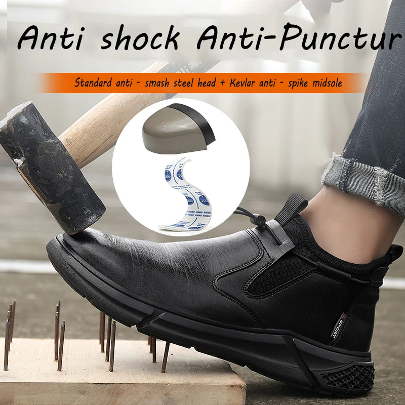 Steel Toe  Boots Man Protection  Smash-Proof Waterproof Ankle Boots