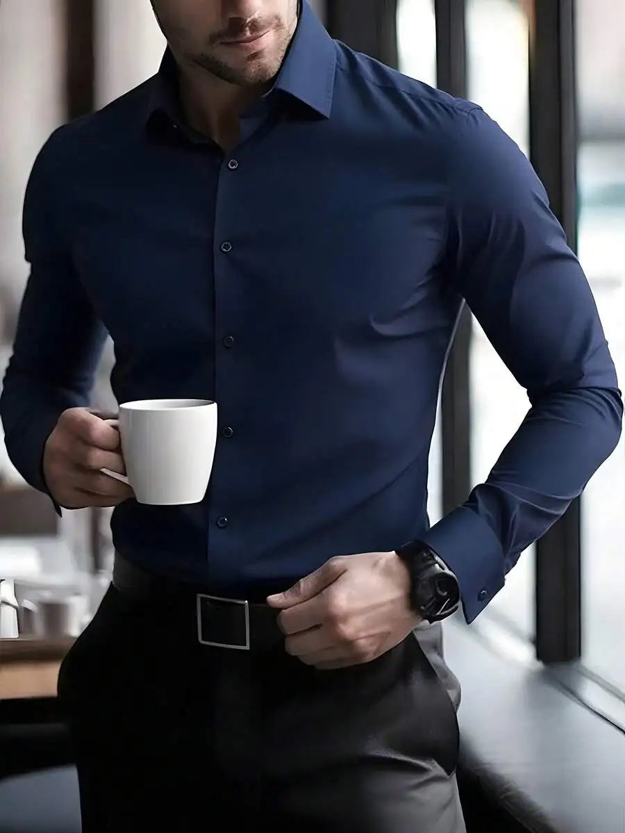 Men's  Long Sleeve Dress Shirt, Regular Fit, Button-Down Collar for Business Casual Wear