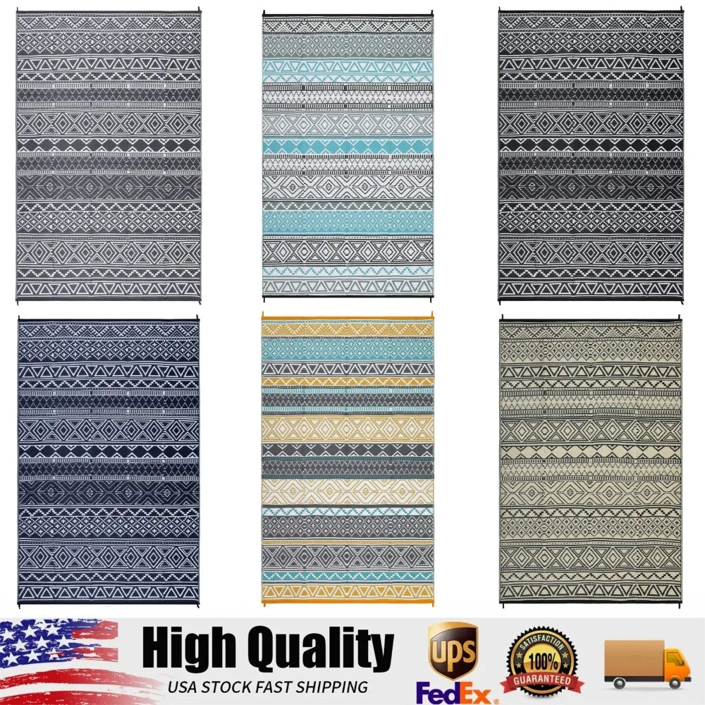 Waterproof Outdoor Rug, Reversible Plastic Straw Patio Camping Rug, for RV, Deck