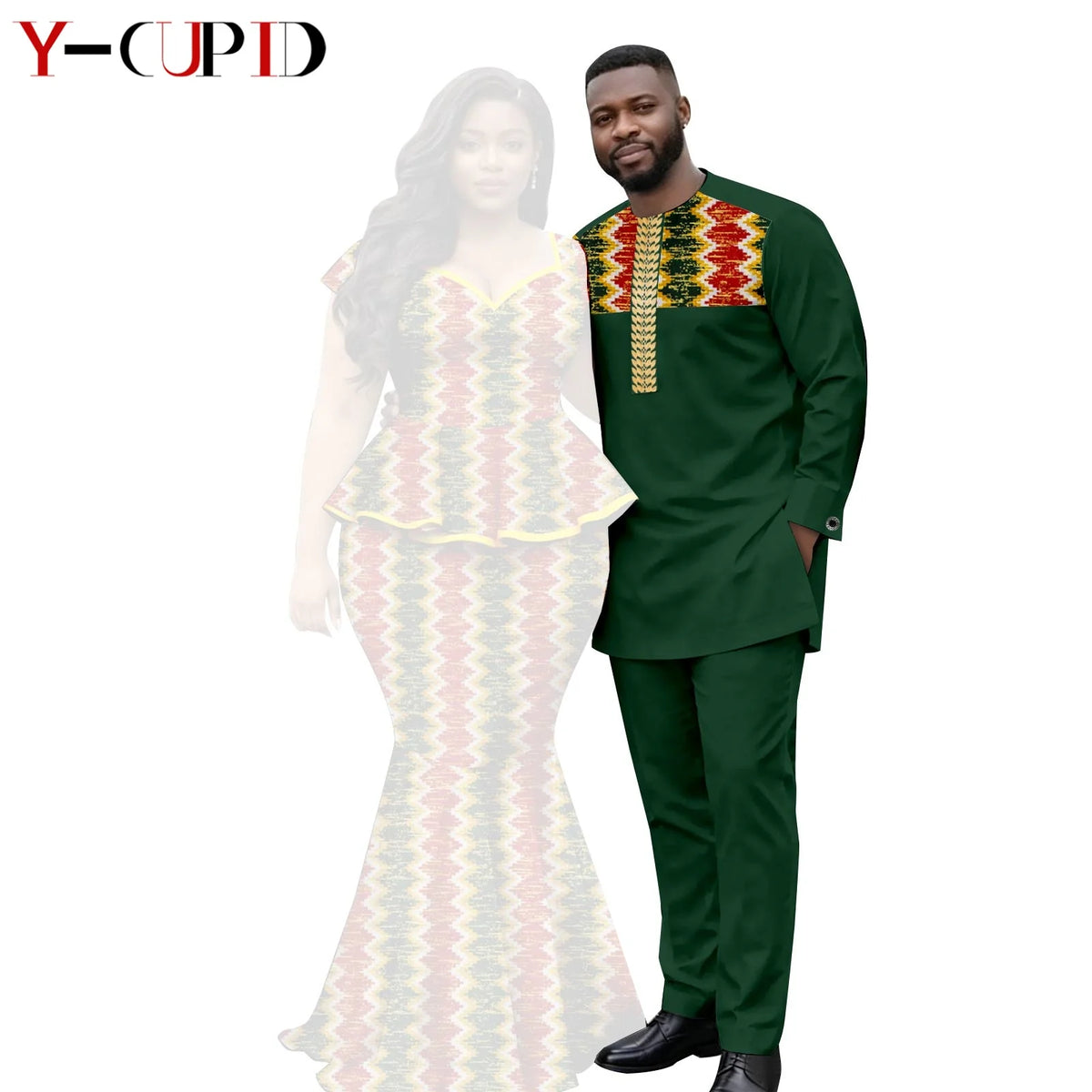 African  Women Print Top and Mermaid Skirts Sets Matching Men Outfits Top Shirt and Pant Sets