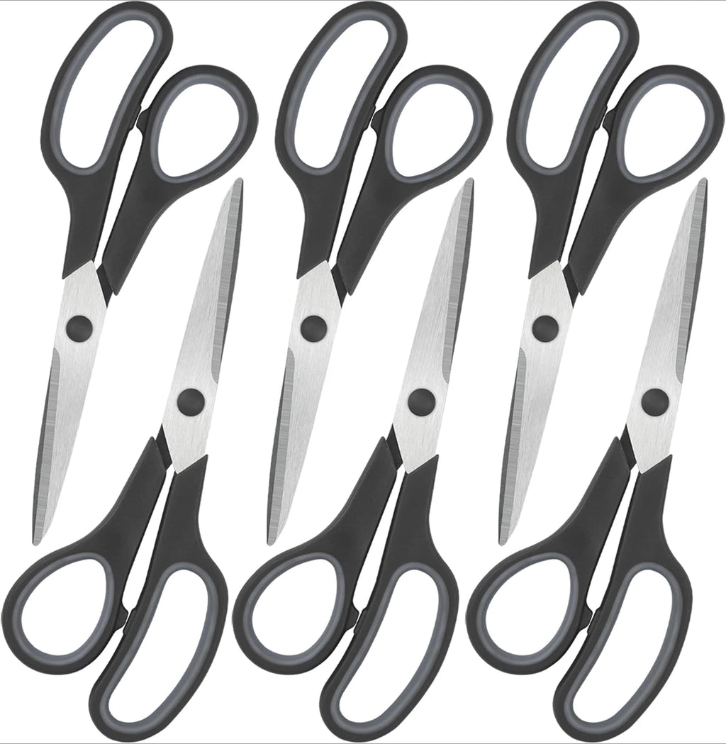 All Purpose 6 Pack - Comfort-Grip Sharp Scissors for Office School Sewing Fabric Craft Art Supplies