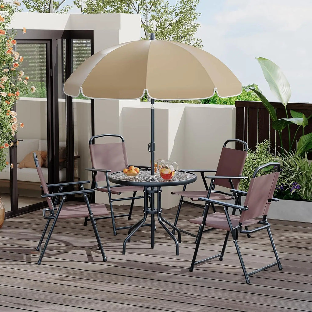6 Piece Patio Dining  with Umbrella, Outdoor Table and Chairs