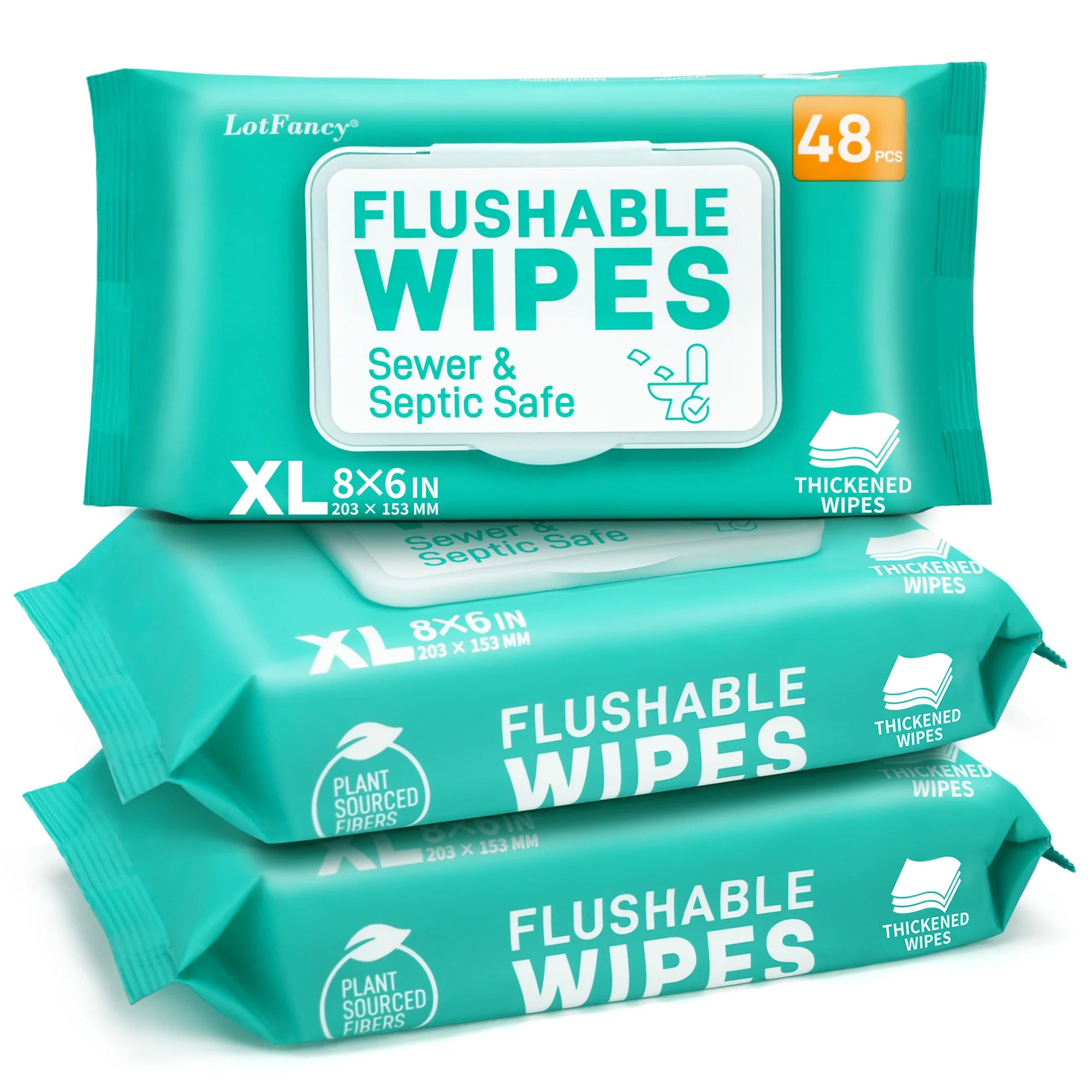 Extra Large Flushable Wet Wipes For Home Outdoor Use, Thickened Butt Wipes, 3 Packs x 48 Ct, 144/288 Wipes
