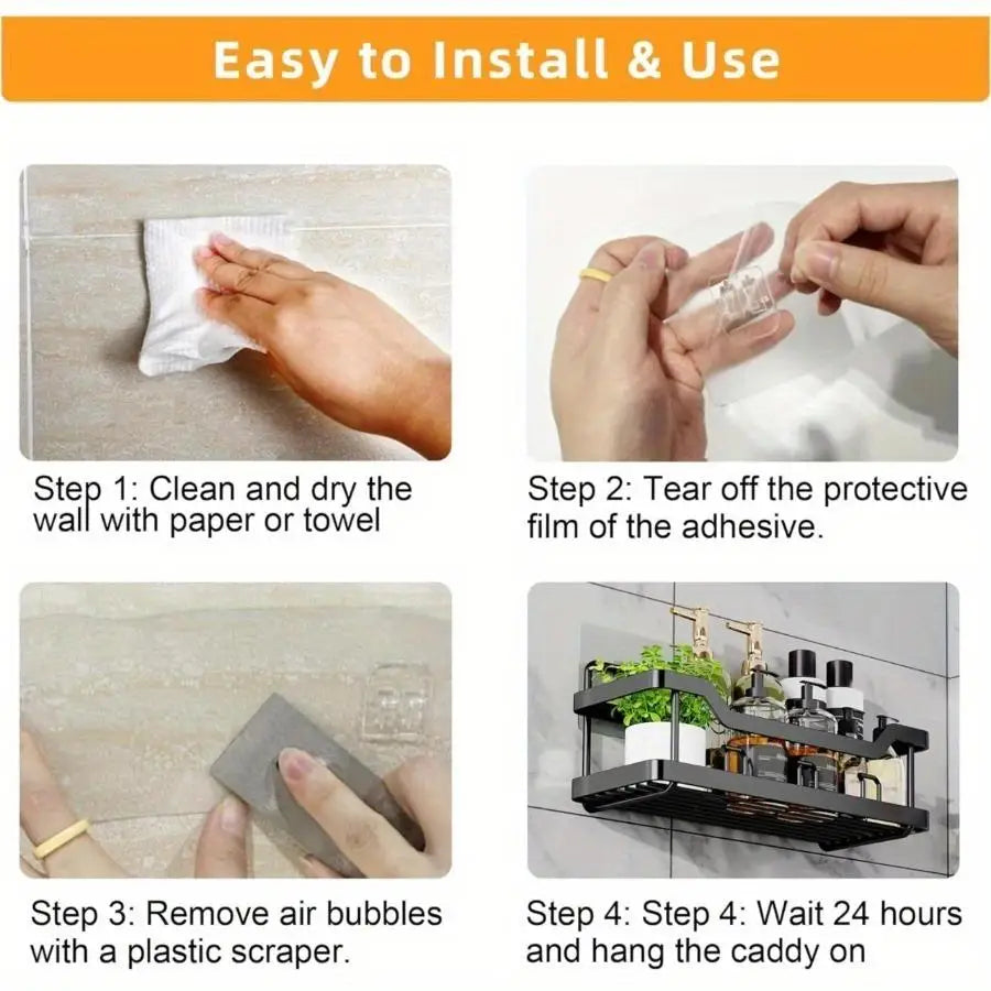 Shower Organizer , Adhesive Rustproof Stainless Steel for Bathroom Storage & Kitchen