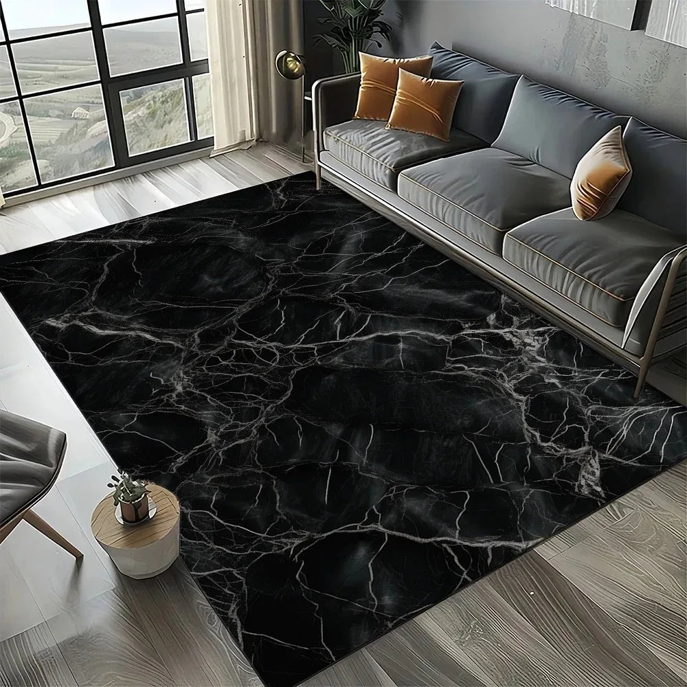 Luxury Marble Black White Gold Stone Carpet Rug for Living Room Bedroom Home Sofa Decoration Non-slip Floor Mat