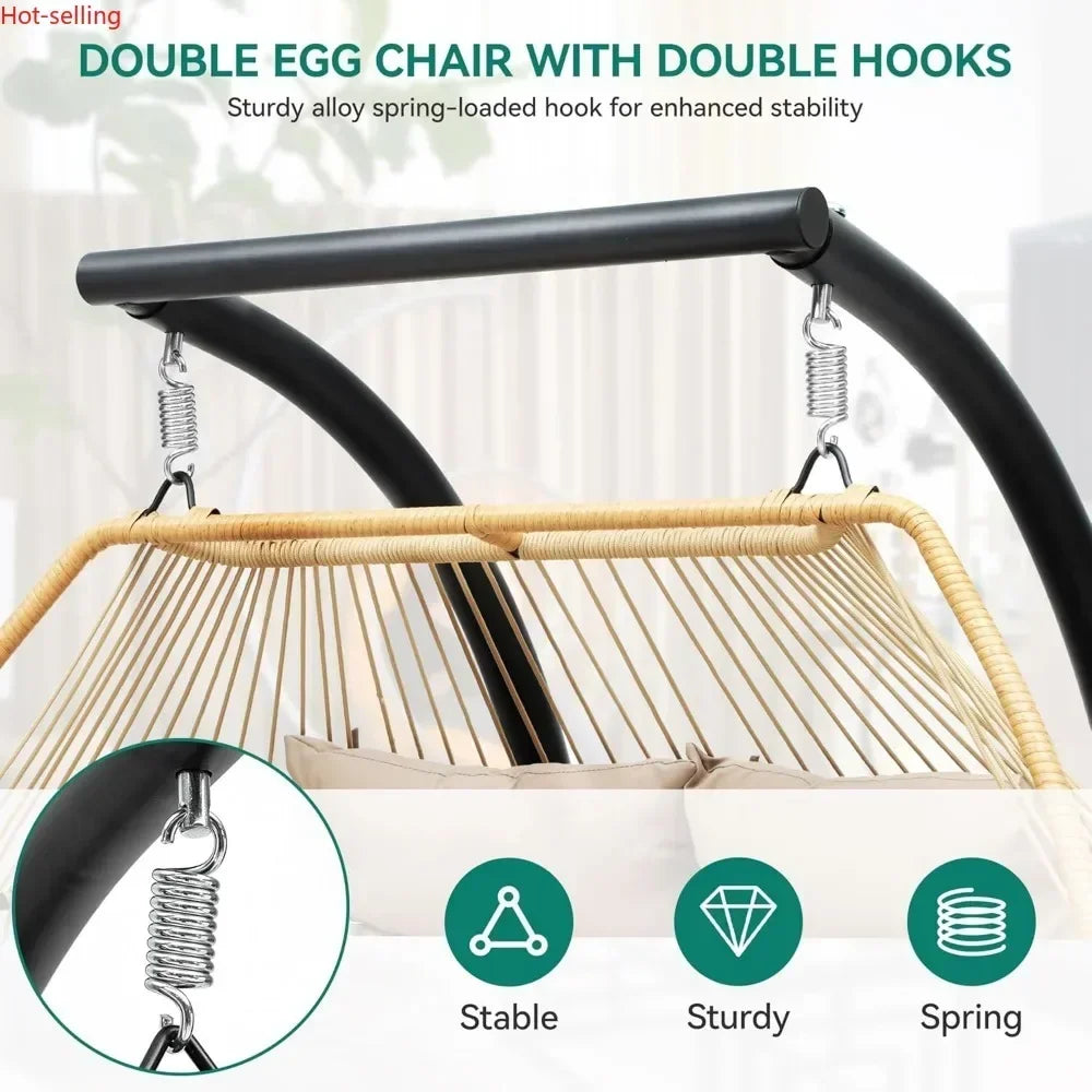 Bestseller2 Person Hanging Egg Swing Chair with Stand Egg Chair Wicker Indoor Outdoor Hammock with Cushions
