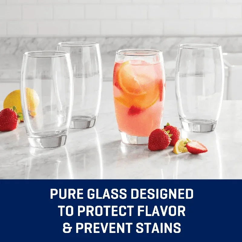 Drinking Glass Set of 8 Heavy Base Clear Glassware,  Dishwasher Safe