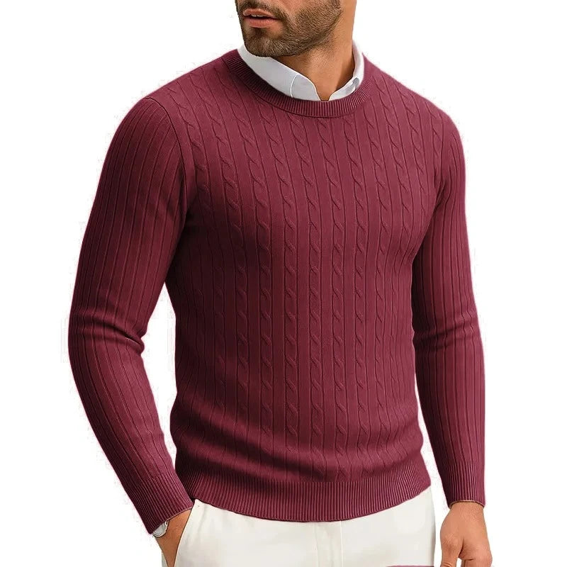Men's Crewneck Knitted Pullover Sweater  Long Sleeve  Warm Twist Patterned