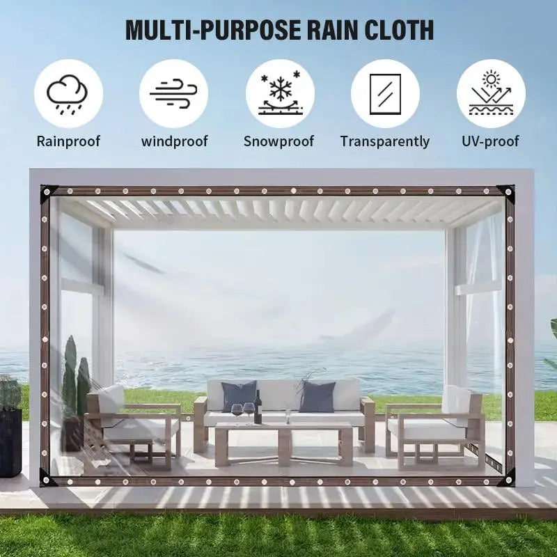 Clear PVC Waterproof Tarp 15Mil Heavy Duty Outdoor Cover for Greenhouse Patio Windproof UV Resistant Shelter