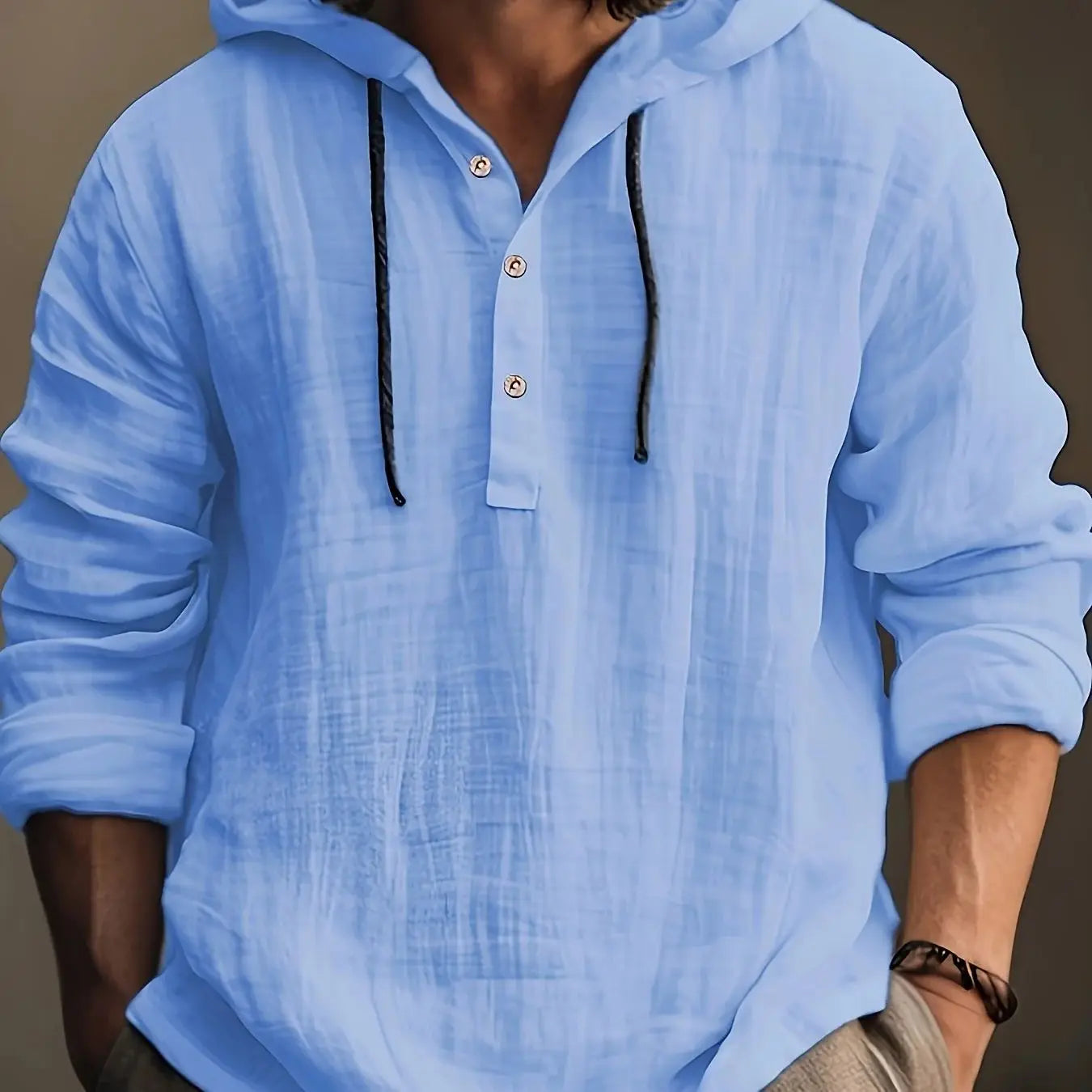 Men's spring and autumn cotton and linen shirt with hooded sweatshirt long sleeve casual wear