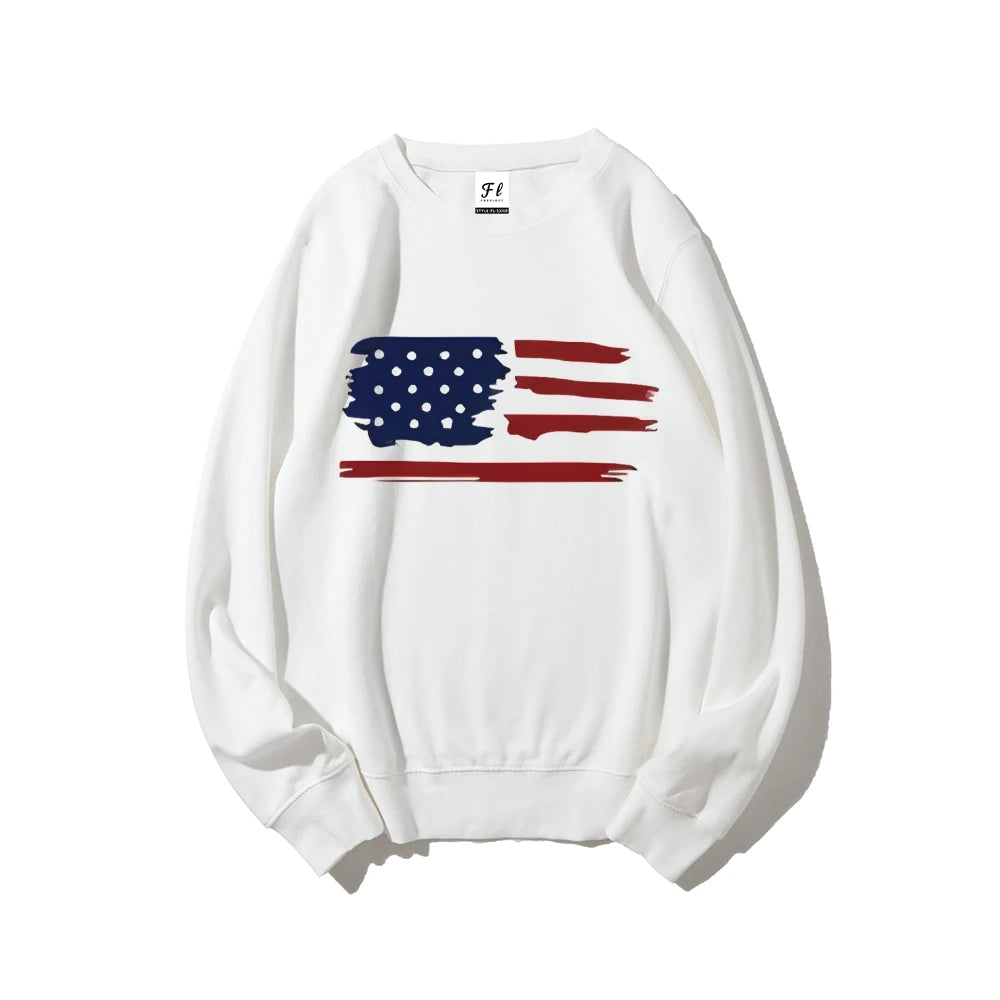 Brush Stroke Flag Sweatshirt Artistic Patriotic Print Casual Loose Long Sleeved