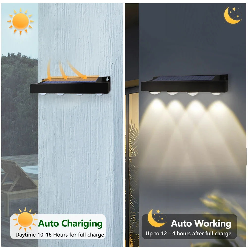 Solar Wall Light Outdoor 4/6/8LED Waterproof  Lights Garden  Porch Patio Deck Balcony